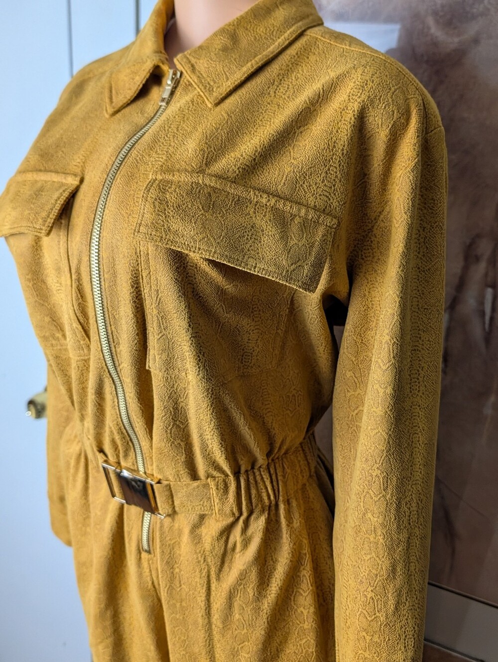 Cara Santana x Apt. 9 utility jumpsuit Mustard Jumpsuit with Belted Waist Sz M - Picture 5 of 11
